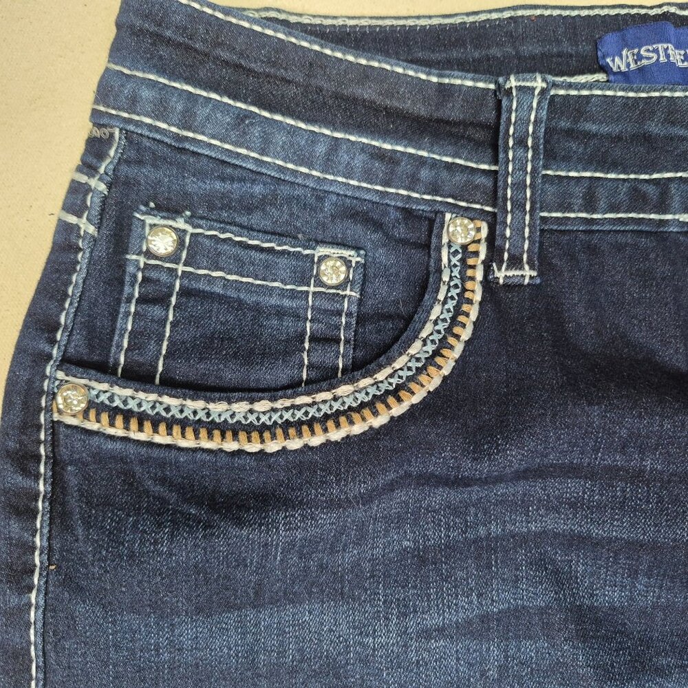 Westfield Eagle Womens Blue Jeans Embellished Straight Boho Dark Wash Sz 9 29/32 - Picture 8 of 8